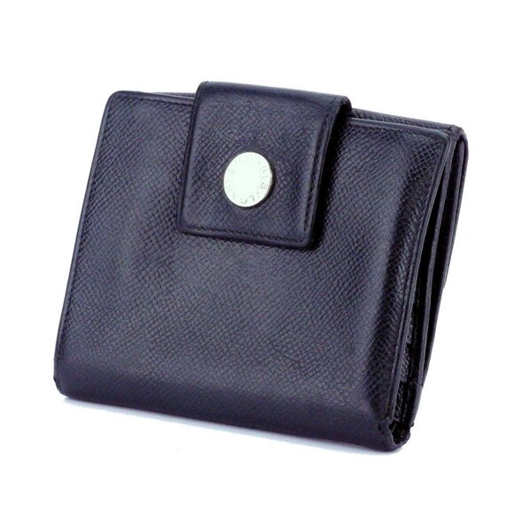 BVLGARI W Hook Purse Logo Button Leather Authentic USED
